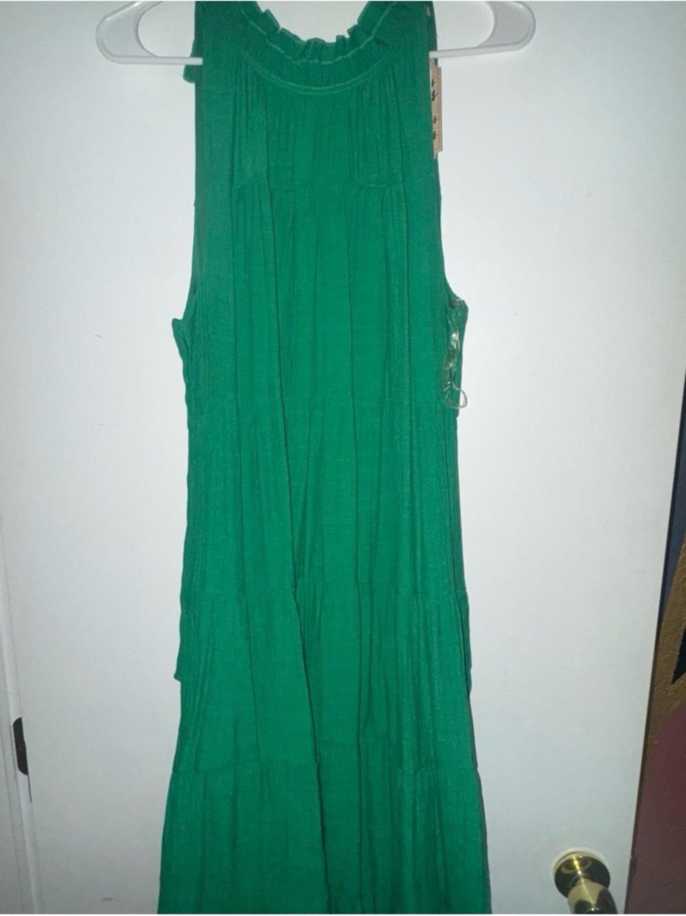 Cracker Barrel Green Sleeveless Maxi Dress with Ruffle Neck